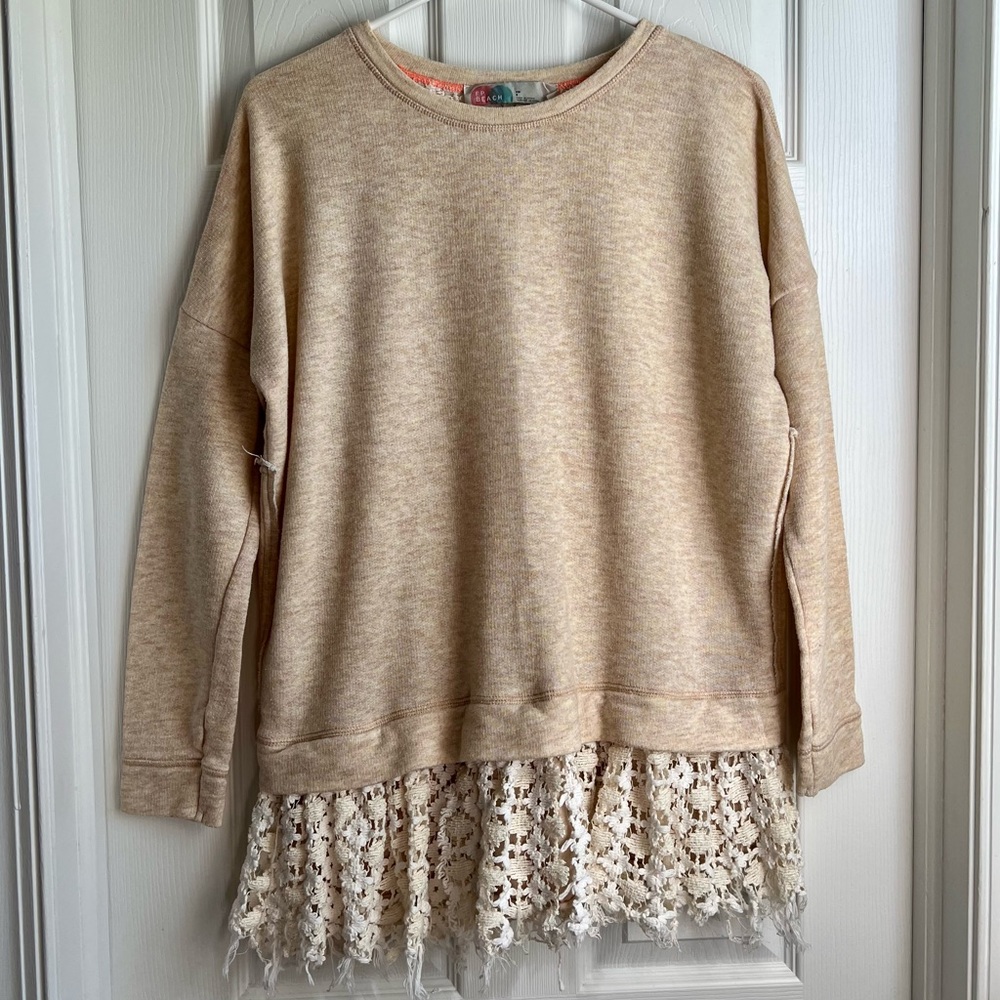Free People Oversized Boho Tunic Sweatshirt - Oatmeal